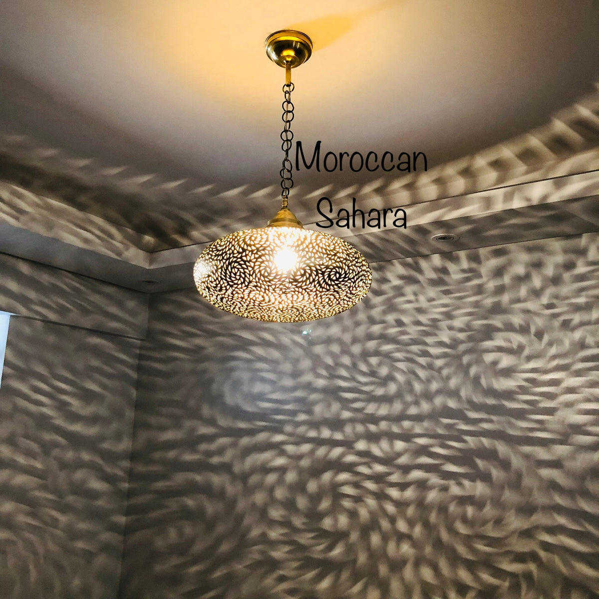 Hand-Engraved Moroccan Brass Pendant Light: Boho Bedroom Lighting