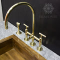 Unlacquered Brass Kitchen Faucet - Bridge Faucet with Sprayer Set - Kitchen Faucets