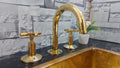 Solid Brass Bathroom Widespread Faucet - Unlacquered Brass Gooseneck Faucet