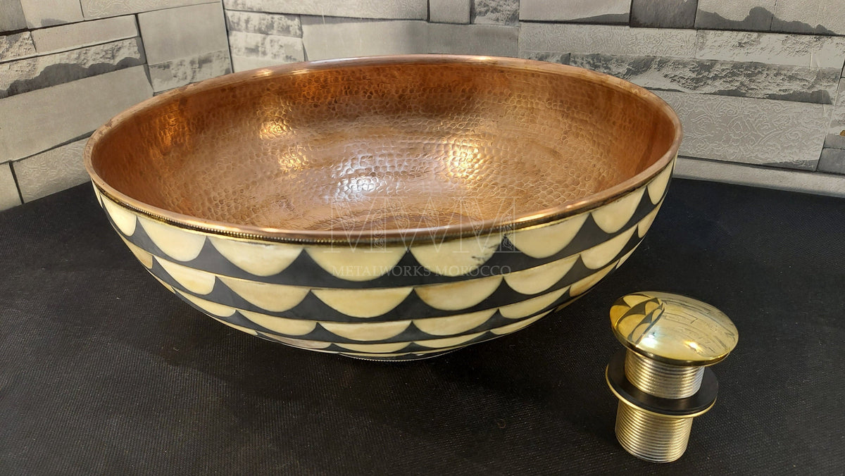 Hammered Copper Vessel Sink - Basin Studded With Resin