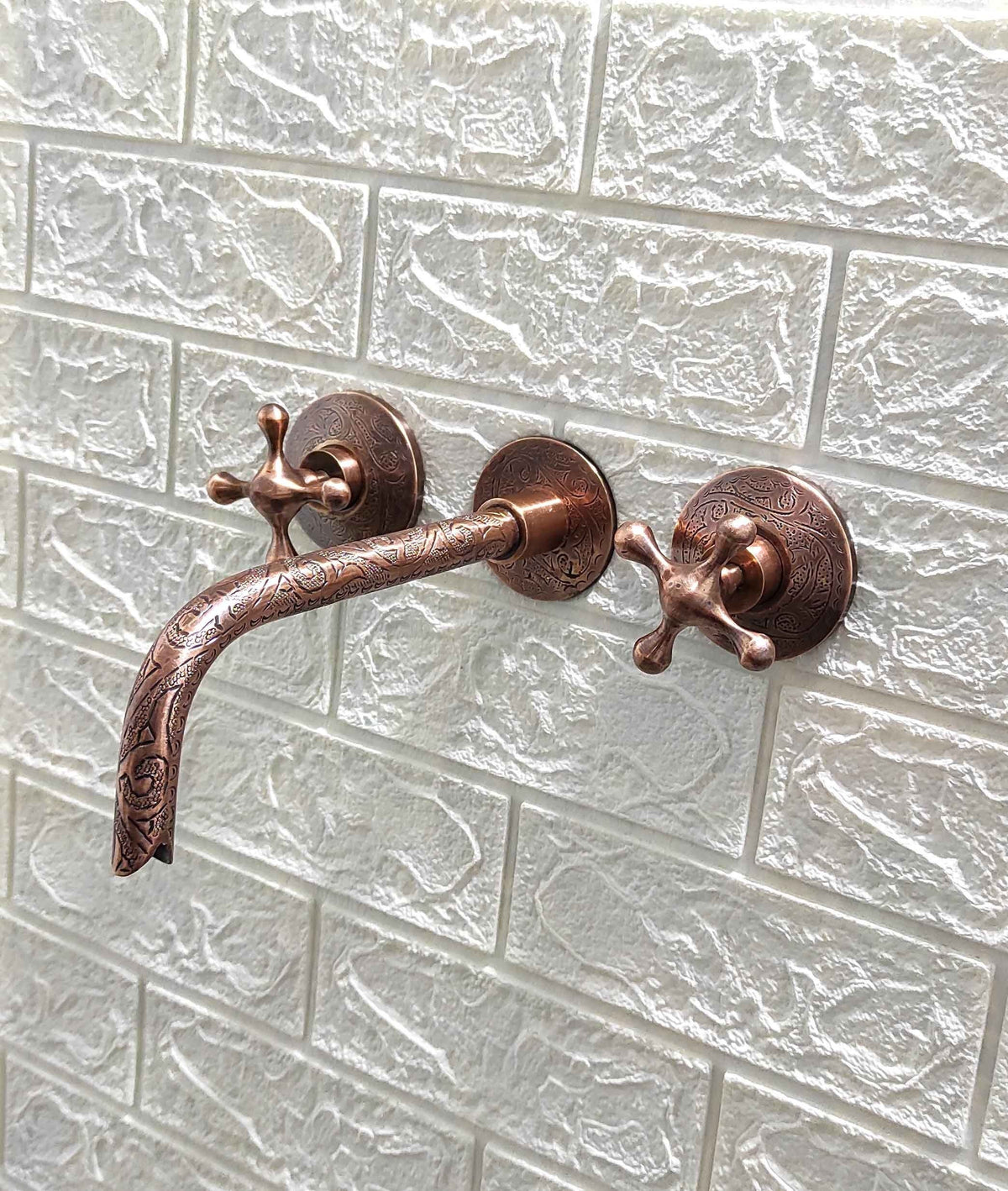 Cooper Wall Mount Faucet,Brass Copper Wall mount tap, Wall Mounted Faucet With Cross Handles