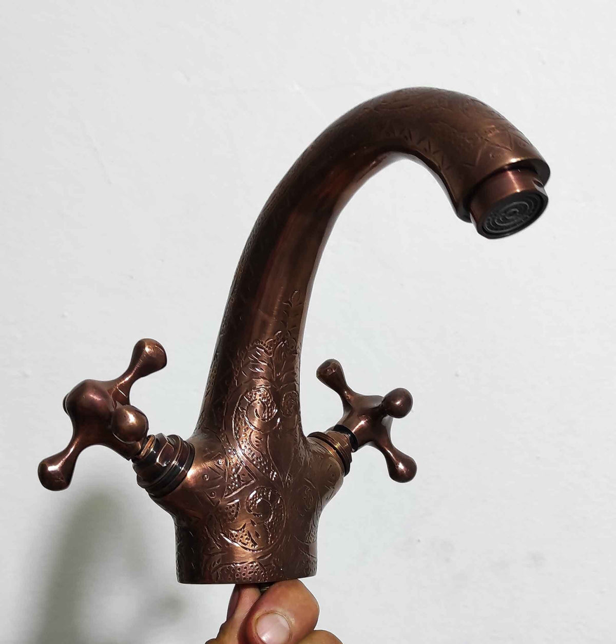 Copper Bathroom Sink, Single Hole Vanity Faucet, Dual Handle Bathroom Faucet, Vintage Bathroom Sink Faucet, Small Sink F