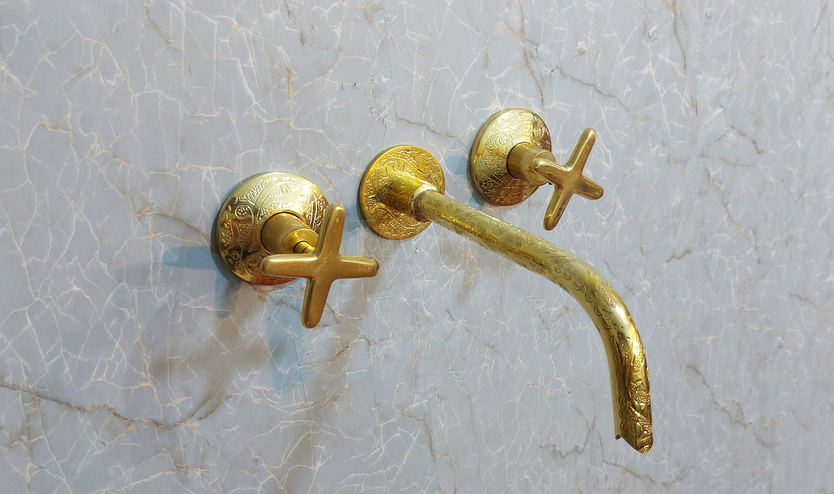 Etched Solid Brass Tub Filler Wall Mounted - Moroccan Bathtub Faucet