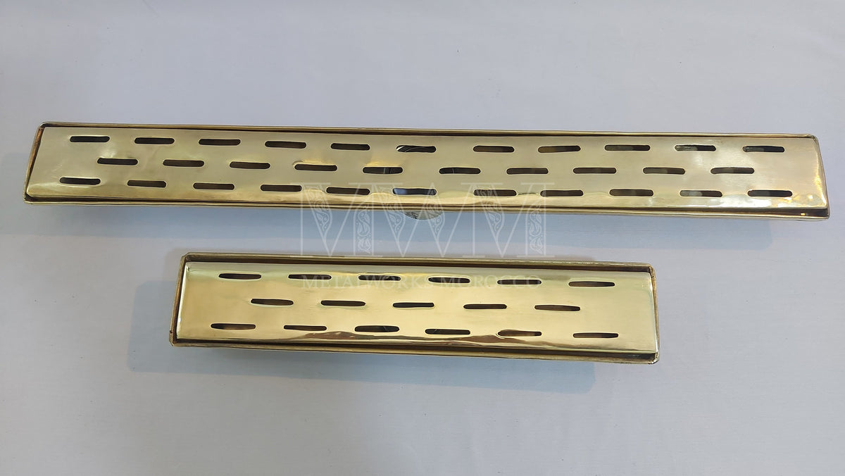 Unlacquered Brass Linear Floor Drain - Handmade Rectangle Shower Drain