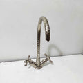 Nickel Goosneck Faucet With Engraved, Polished Nickel Faucet, Double Handle Faucet Single Hole, Bathroom & Kitchen Fauce