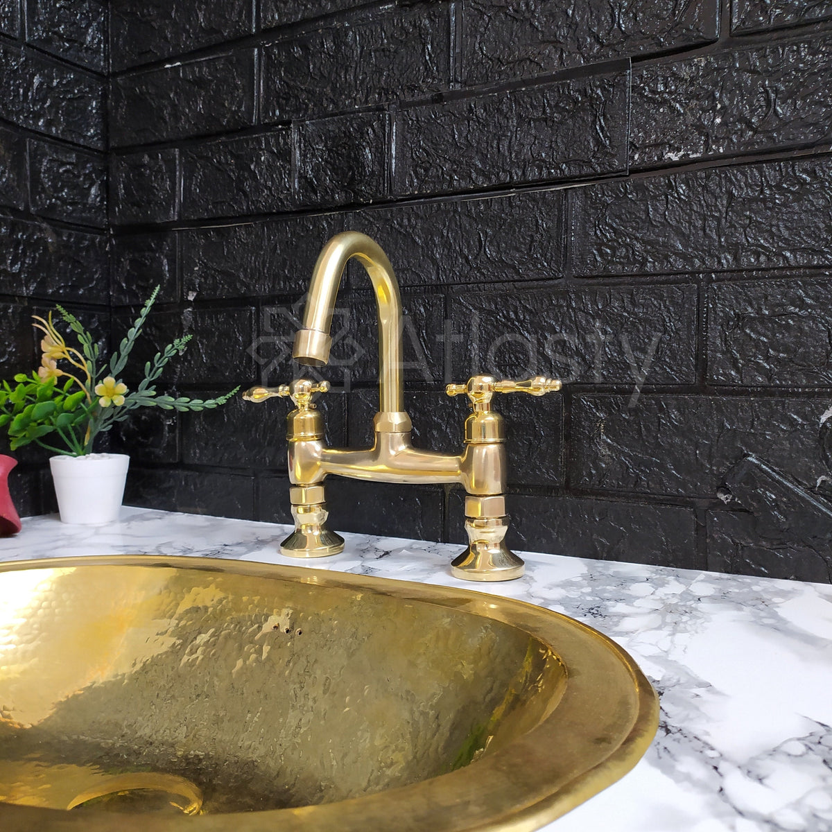 Handmade Gooseneck Solid Brass Bridge Faucet