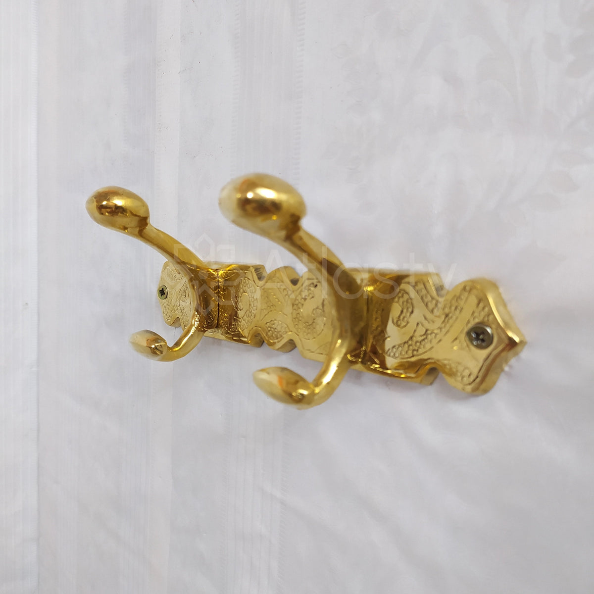 Engraved Solid Brass Clothes Hooks Holder