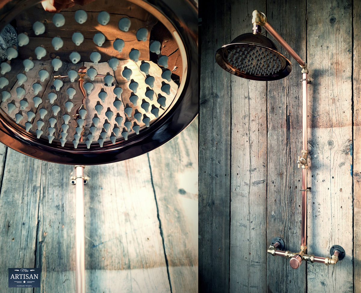 Thermostatic Copper Rainfall Shower - Exposed Copper Pipe - Any Size Made - Outdoor / Indoor