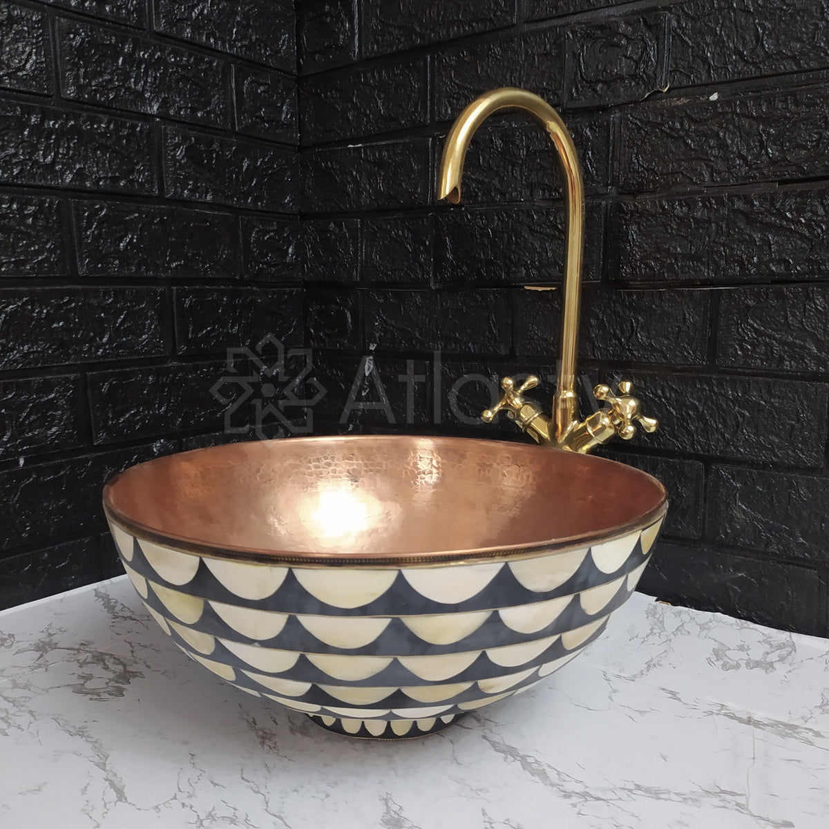 Copper Vessel Sink – Black & White Resin