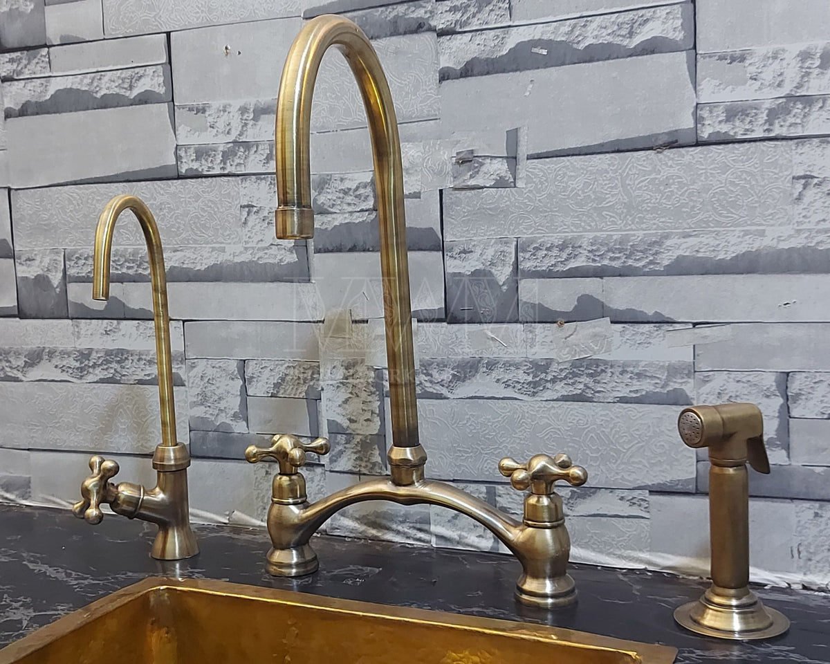 Classic Antique Brass Bridge Faucet For Kitchen - Sink Faucet