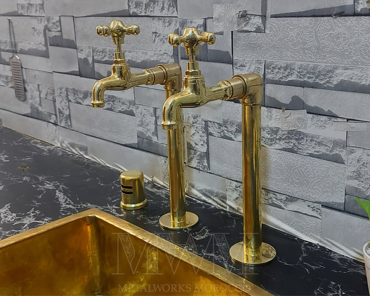 Rustic Brass Counter-Mount Pillar Taps