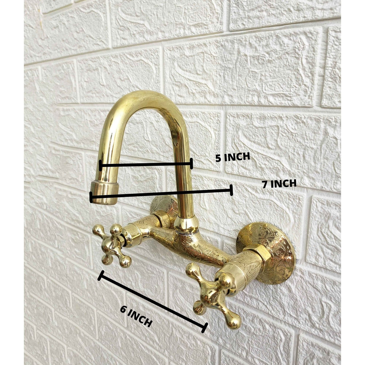 Unlacquered Brass Wall Mount Faucet, Two Holes Faucet