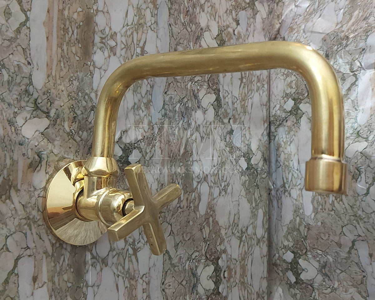 Brass Wall Mount Kitchen Faucet With Single Handle - Unlacquered Brass
