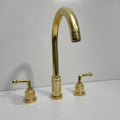 Unlacquered Brass Three Hole Bathroom Faucet, Lever Handle Faucet