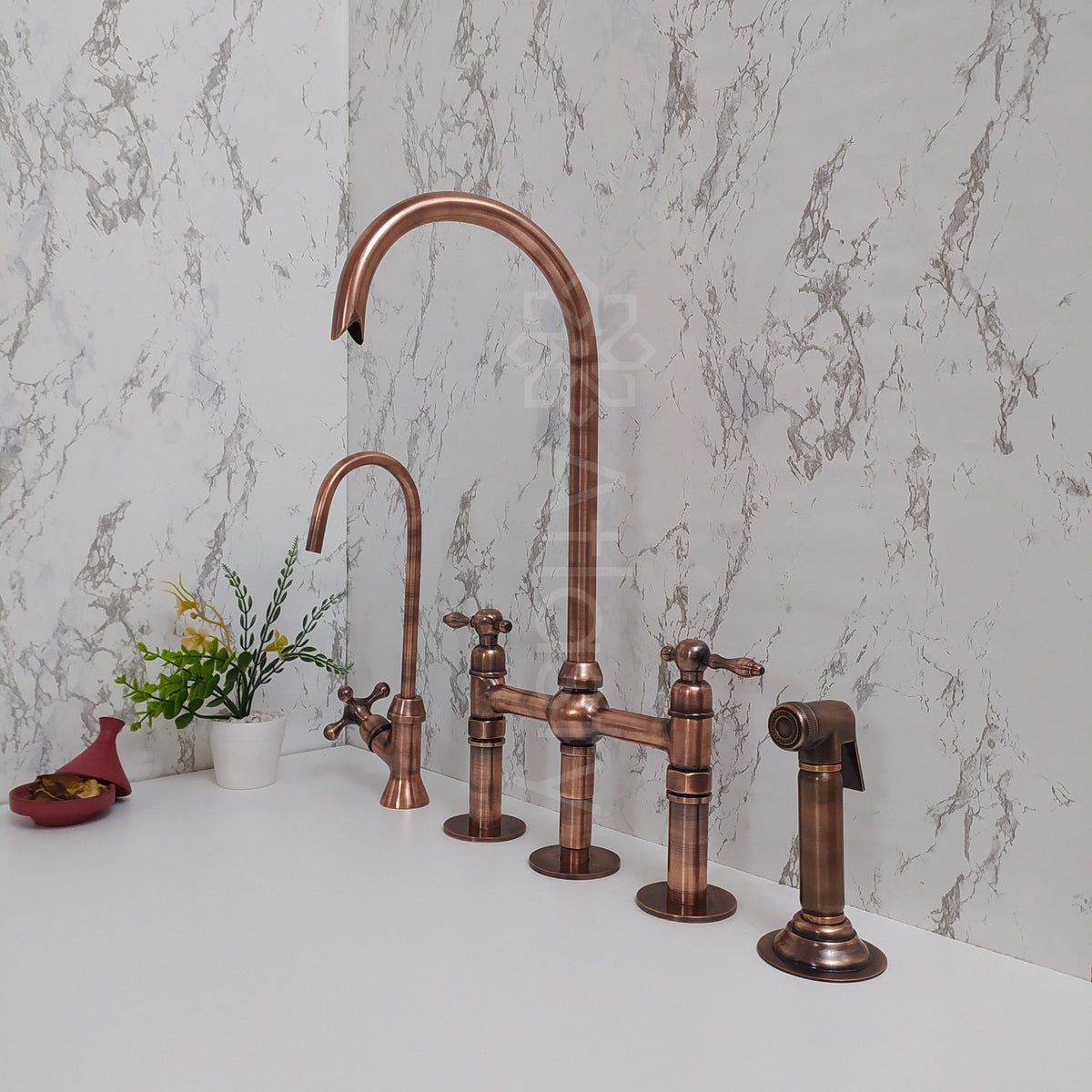 Solid Copper Kitchen Bridge Faucet