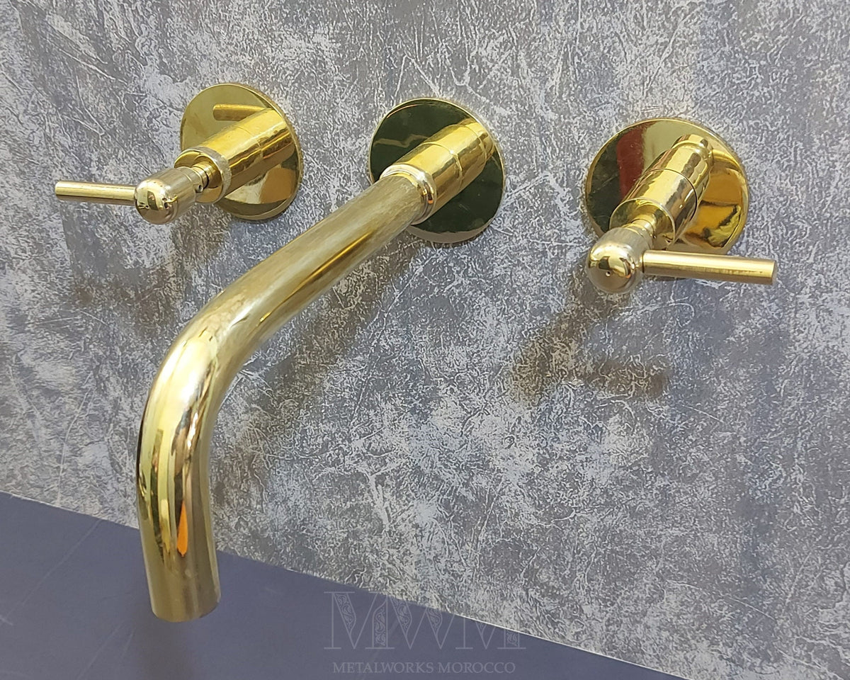 Unlacquered Brass Wall Mount Tub Filler With Simple Levers - Bathtub Faucet