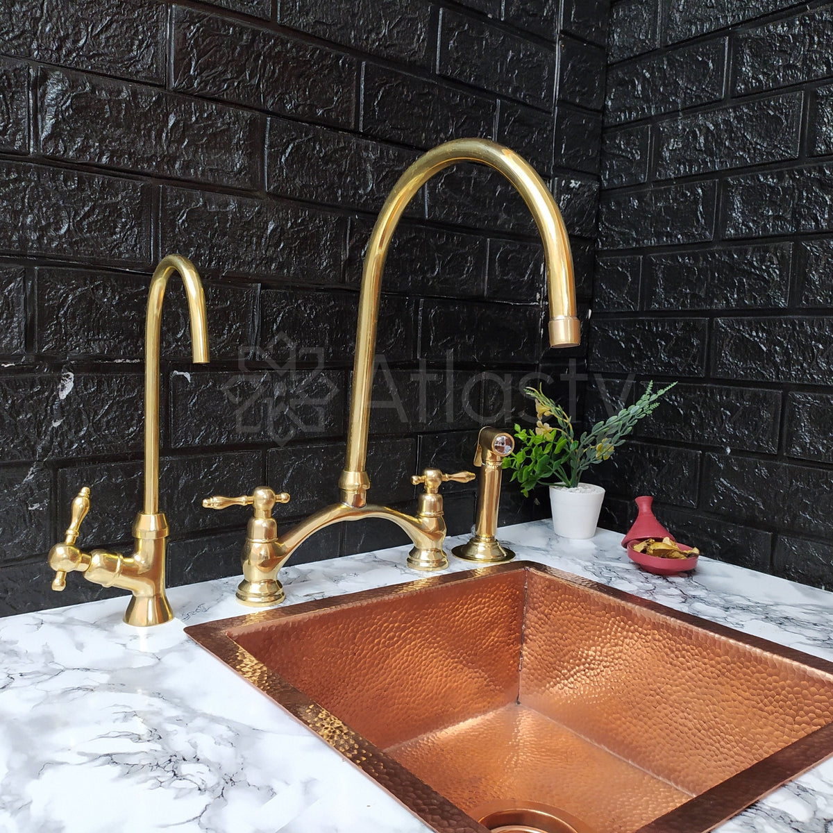 Unlacquered Brass Kitchen Bridge Faucet