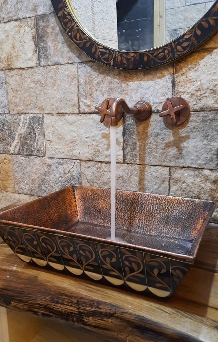 Copper Faucet Sink, Cooper Wall mounted faucet, Moroccan decoration Copper Sink