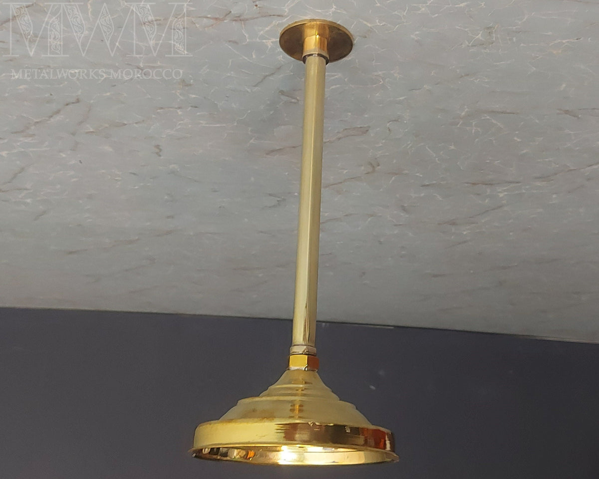 Unlacquered Brass Ceiling Rain Shower Head With Shower Arm - Moroccan Handmade