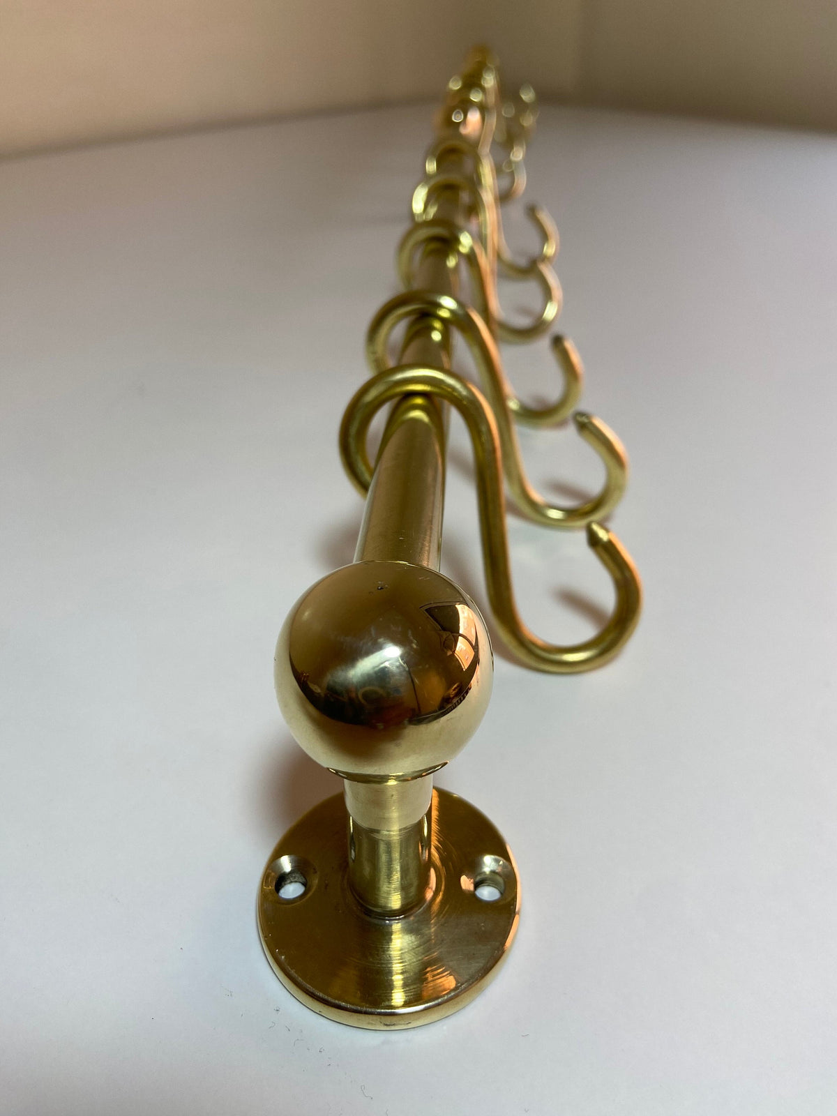 Authentique Hand crafted Natural Unlacquered Brass Wall Mounted Pot Rack With hooks included Brass Kitchen Rail with Hoo