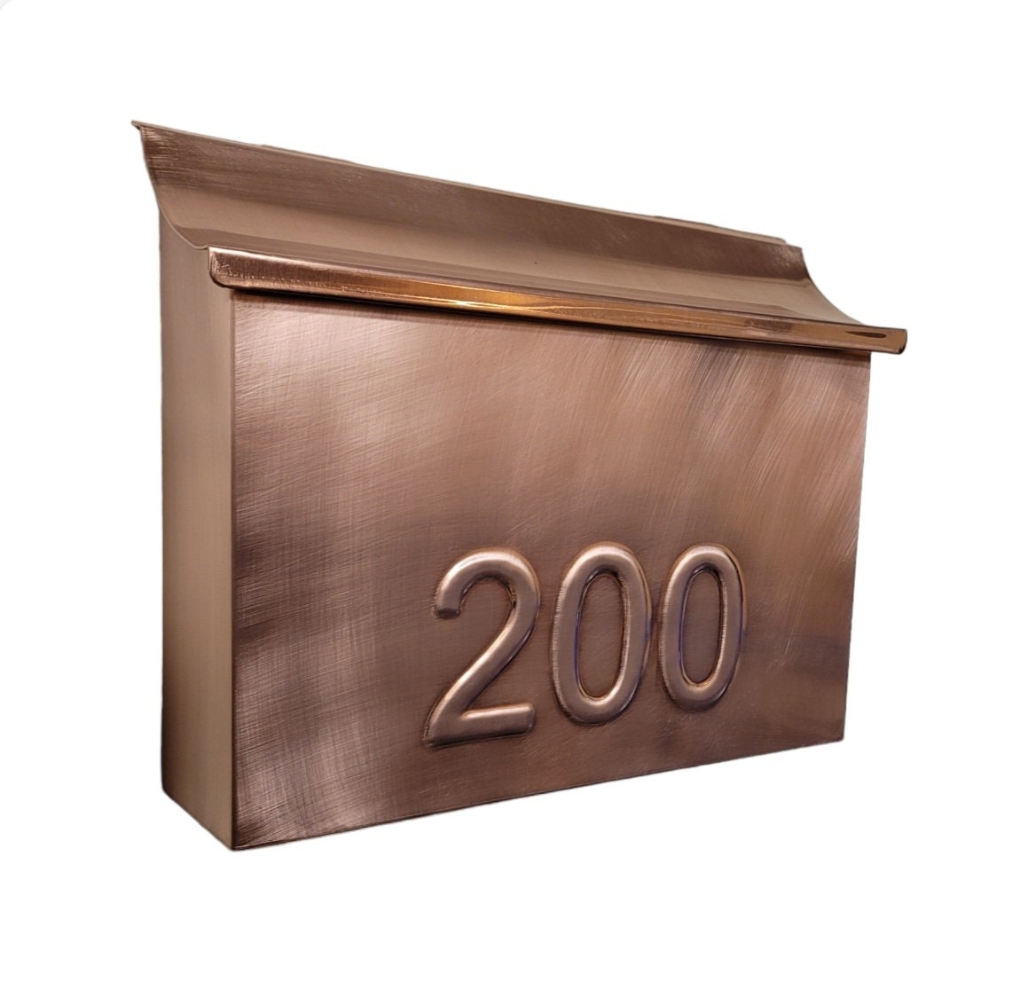Handmade Solid Copper Mailbox with Embossed House Numbers