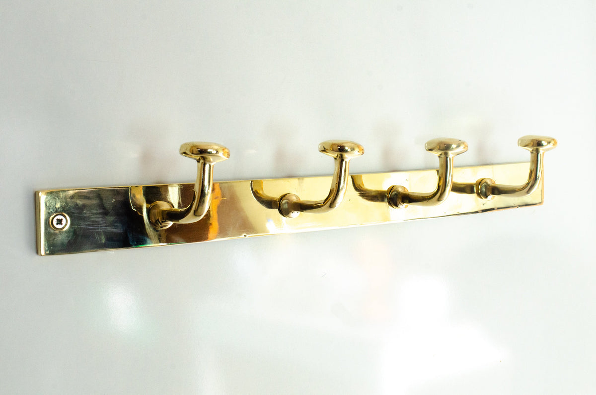Solid Unlacquered Brass Wall Hook Rack