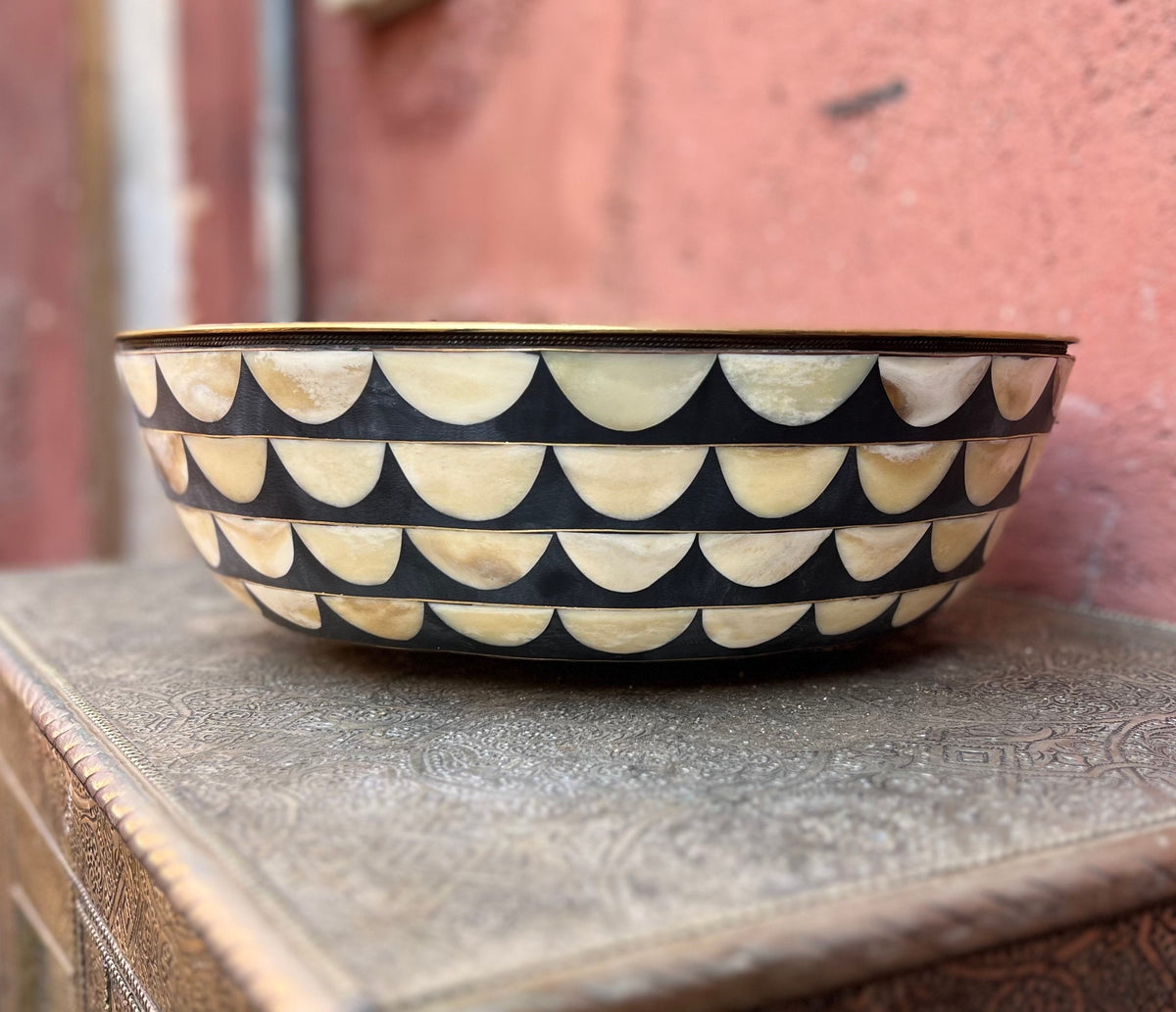 Solid Brass Single Basin Sink, Vessel Sink With Brass, Resin and Bone