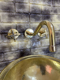 Sink Faucet, Unlacquered Brass Bathroom faucet Sink wall Mount Faucet With Flat Handles Wall Mounted Bathroom hand craft
