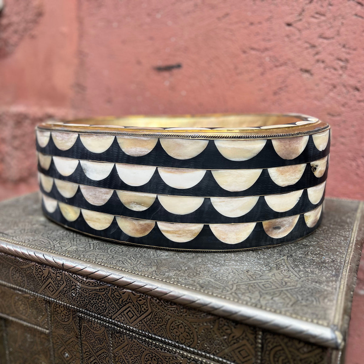 Bathroom Washbasin Vessel Sink,Brass Handmade Sink, Bone and Resin Sink