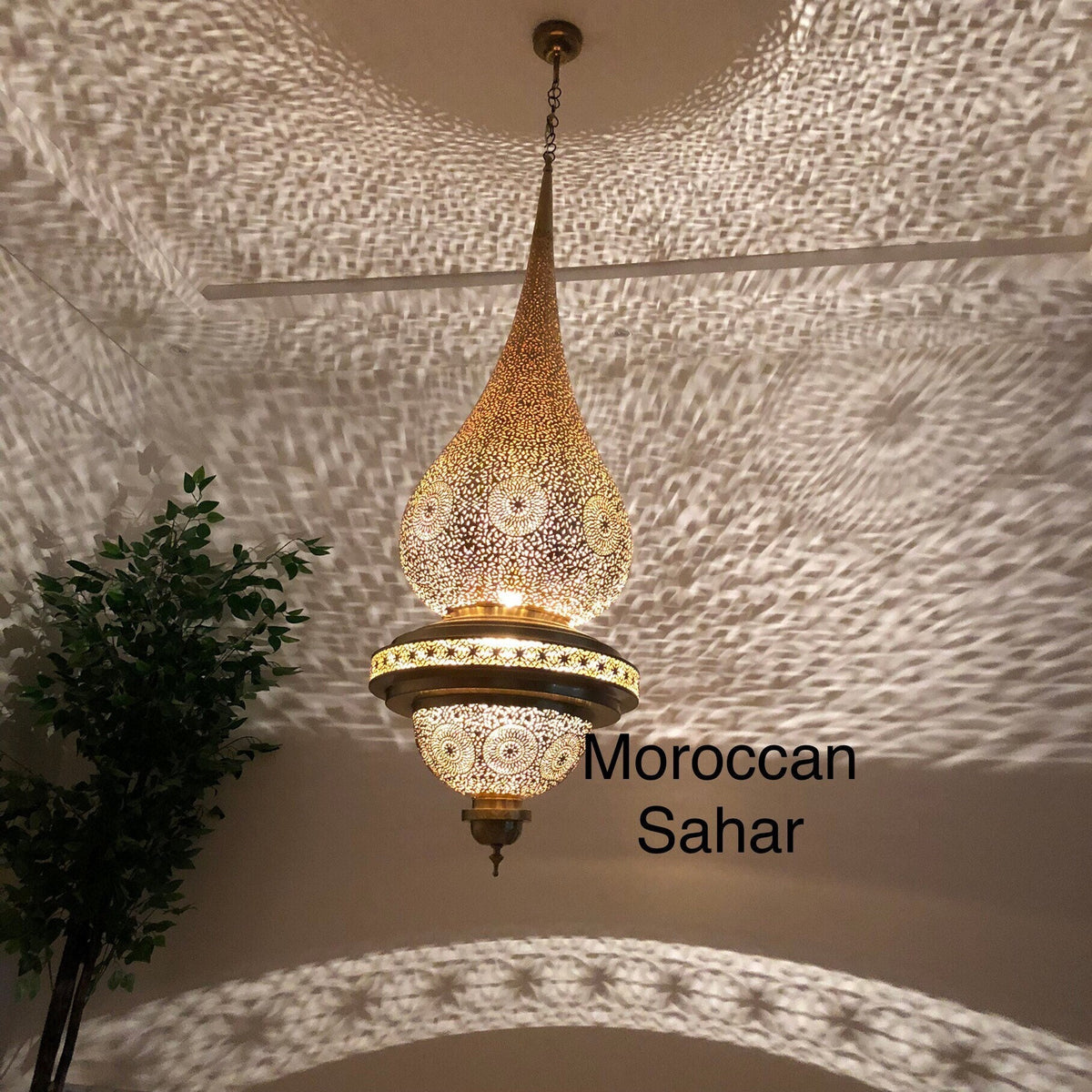 Handmade Moroccan Brass Pendant Light: Exotic Hanging Lantern