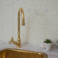 Unlacquered Brass Bar Kitchen Faucet, Cold Water Single Hole, Traditional Cross Handles