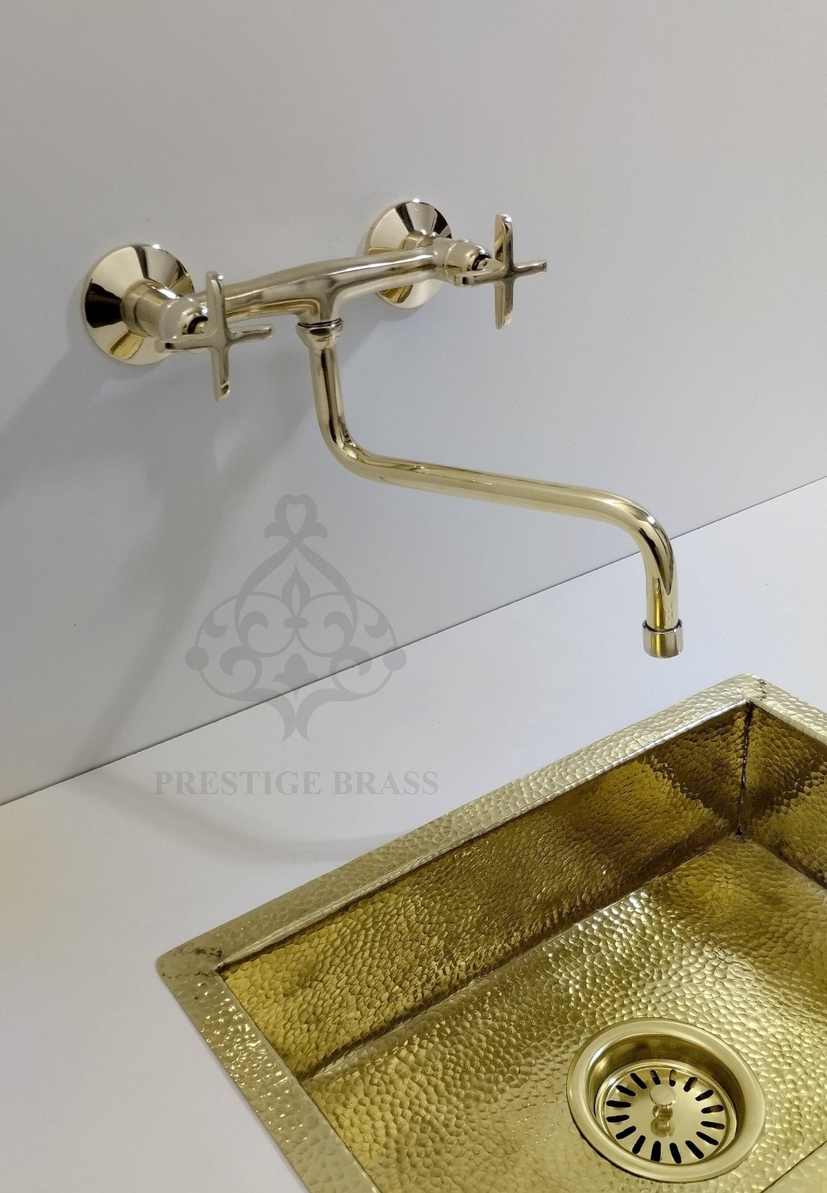 Unlacquered Brass Wall Mount Faucet: Crooked Spout Kitchen & Bath