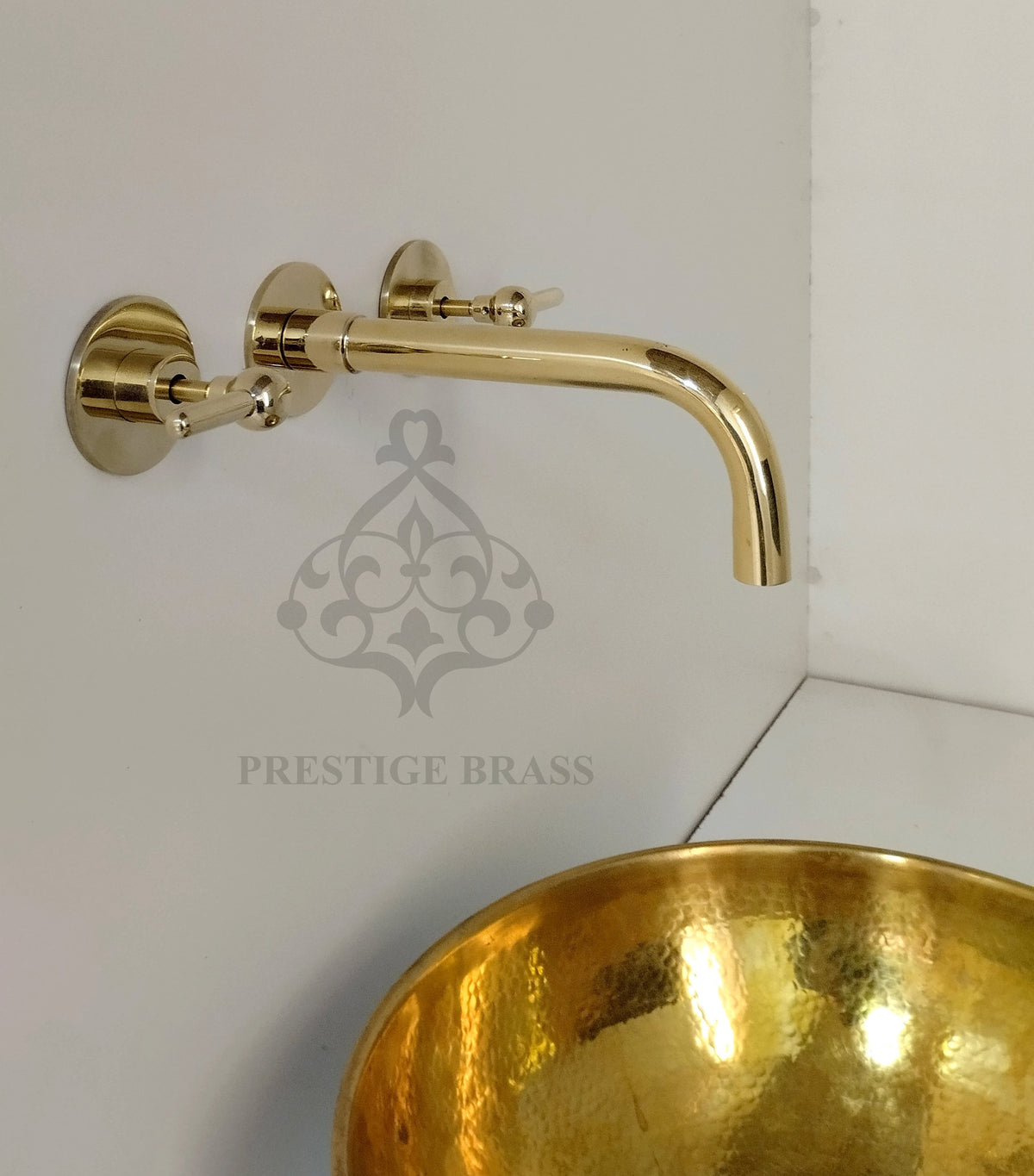 Unlacquered Brass Wall Mount Faucet: Bathroom Sink Tub Filler