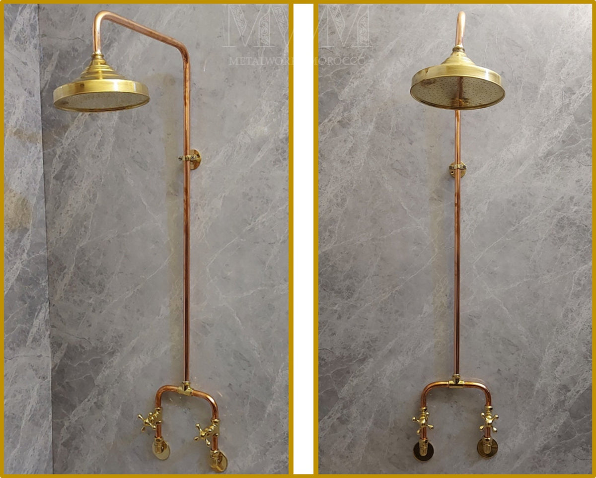 Rustic Copper And Brass Exposed Shower System For Outdoor Or Indoor