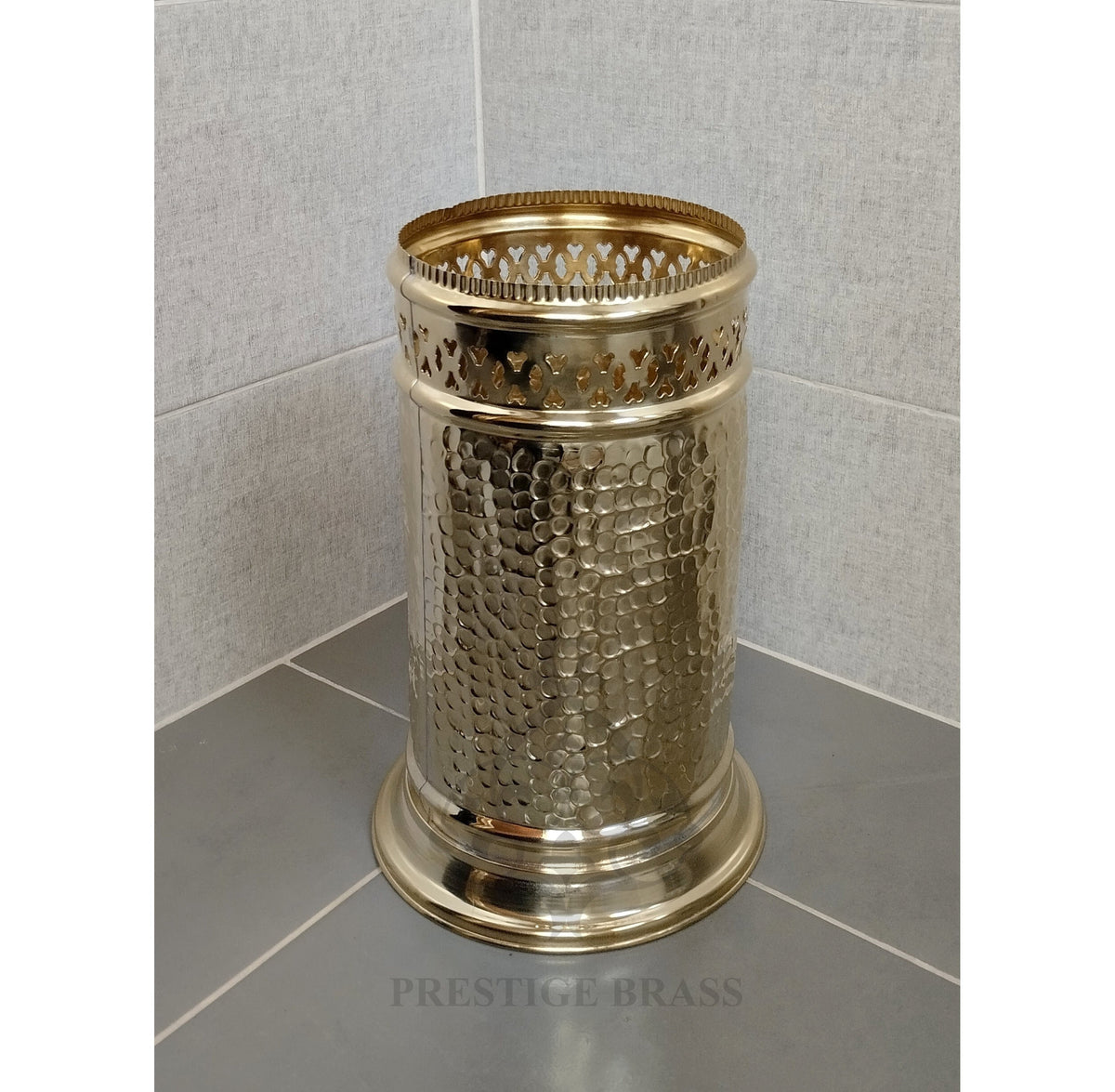 Handcrafted Hammered Brass Trash Can - Bathroom Storage Basket