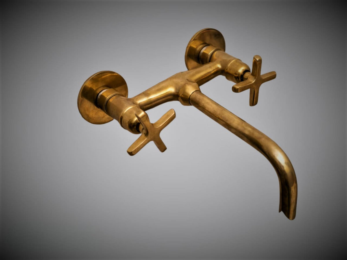 Antique Wall Mount Unlacquered Brass Faucet