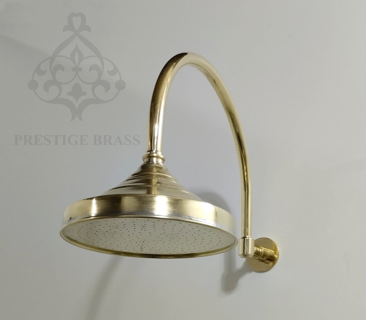 Unlacquered Brass Round Shower Head, With Arcuate Arm Extension, Outdoor and Indoor showerhead