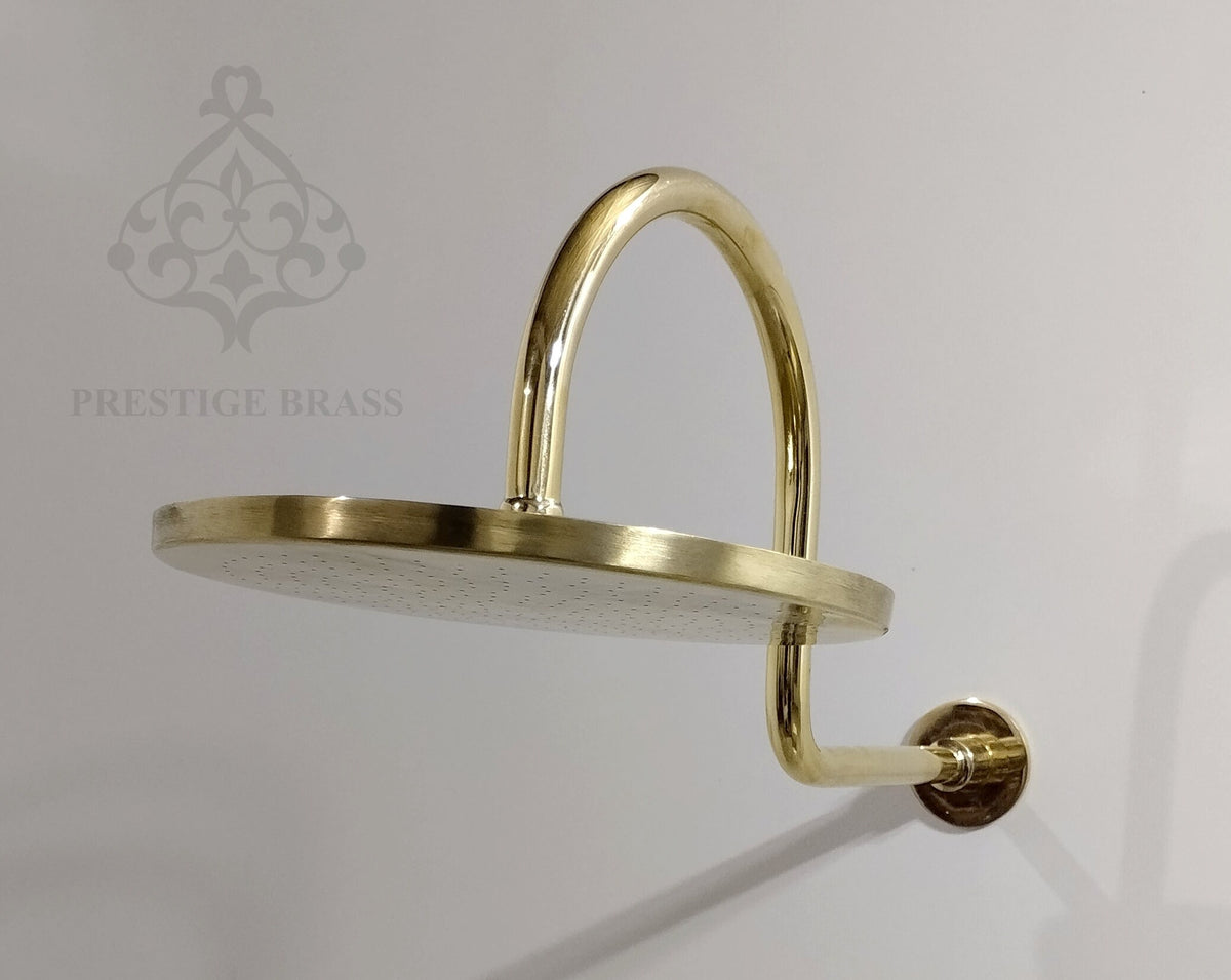Unlacquered Brass Round Shower Head, With Arcuate Arm Extension, Outdoor and Indoor showerhead