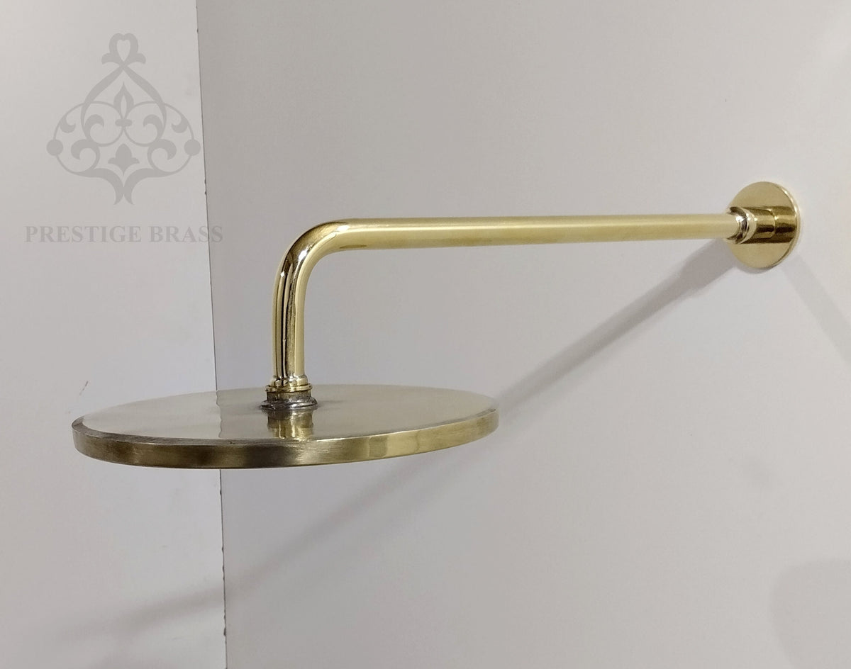 Unlacquered Brass Round Shower Head, With Arm Extension, Outdoor and Indoor showerhead