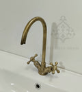 Gooseneck Bathroom Vanity Bronze Faucet, Oil Rubbed Engraved with Simple Cross Handles