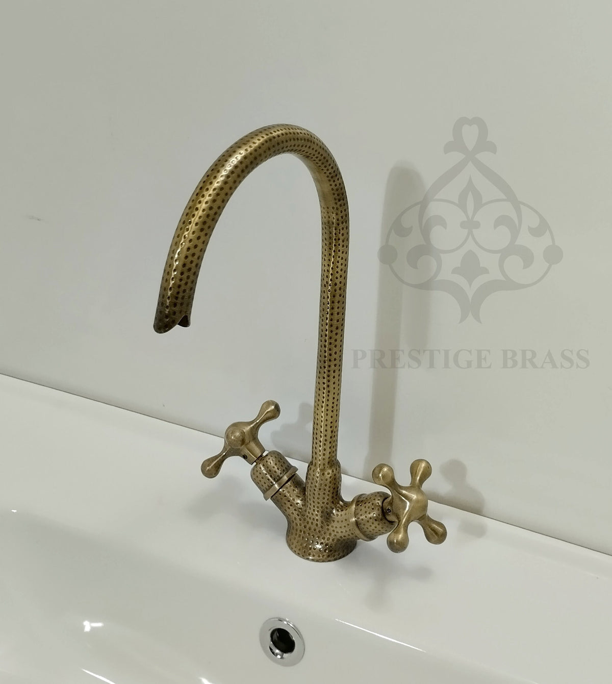 Gooseneck Bathroom Vanity Bronze Faucet, Oil Rubbed Engraved with Simple Cross Handles
