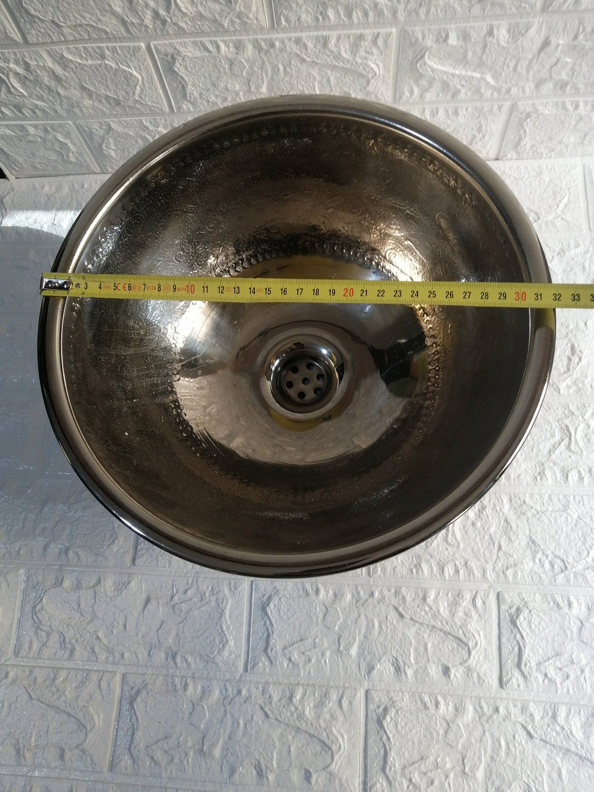 round sink, Moroccan sink in hand-engraved brass hammered fes style vintage brass sink, ar