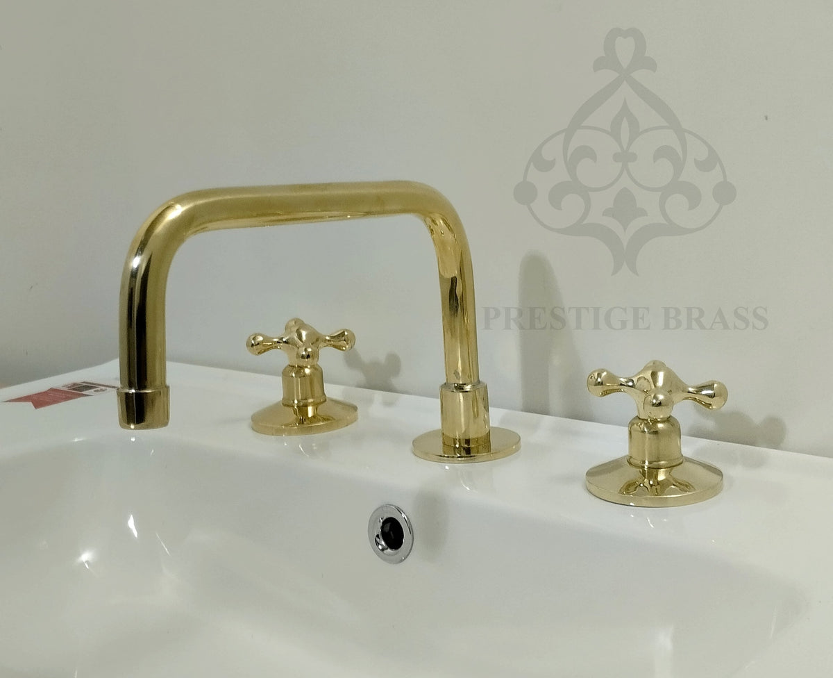 Unlacquered Brass 3-Hole Bathroom Sink Faucet: Vintage Style