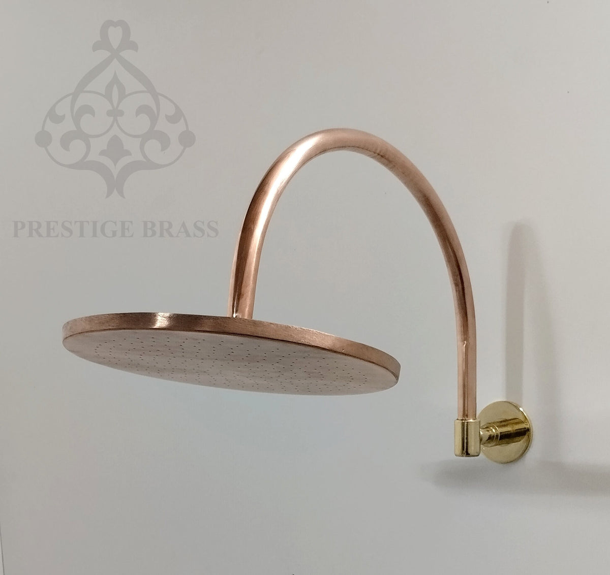 Unlacquered Copper Round Shower Head, With Arcuate Arm Extension, Outdoor and Indoor showerhead