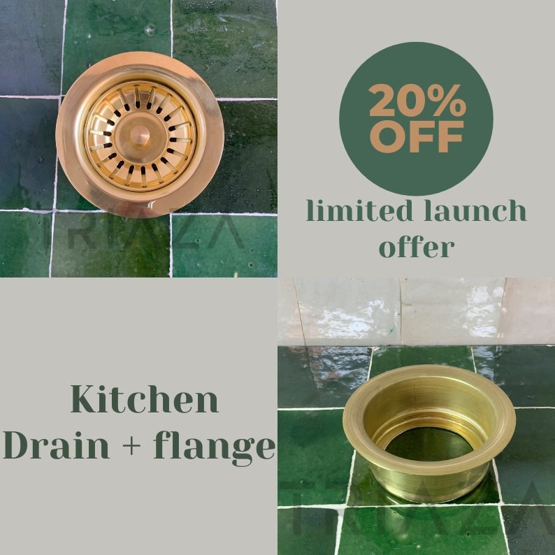Unlacquered Solid Brass Kitchen Sink drain and flange ring