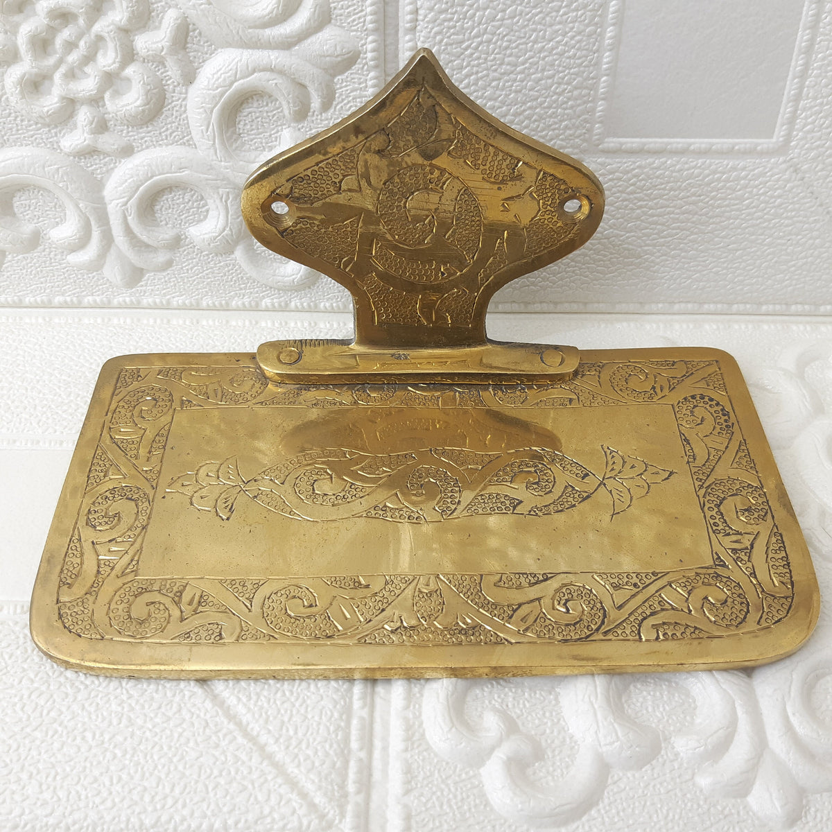 Handmade Embossed Brass Wall Mounted Brass Maroccan Shelf