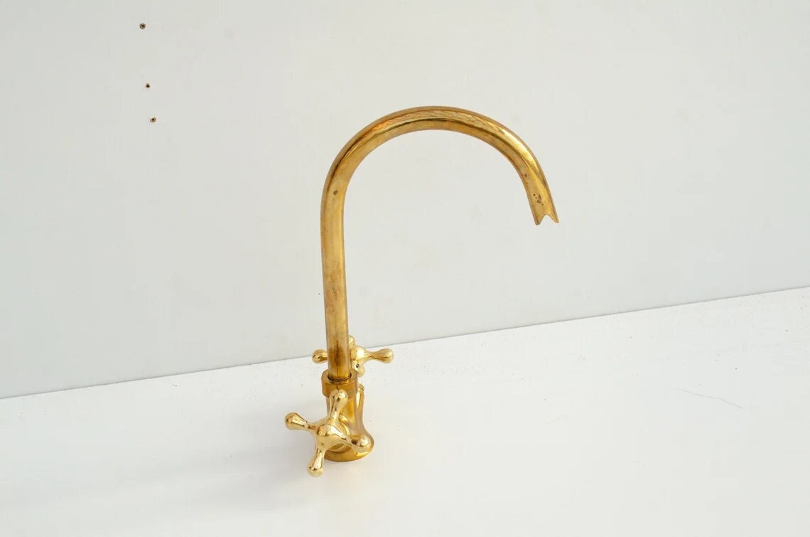 Handcrafted Unlacquered Brass Bathroom Faucet