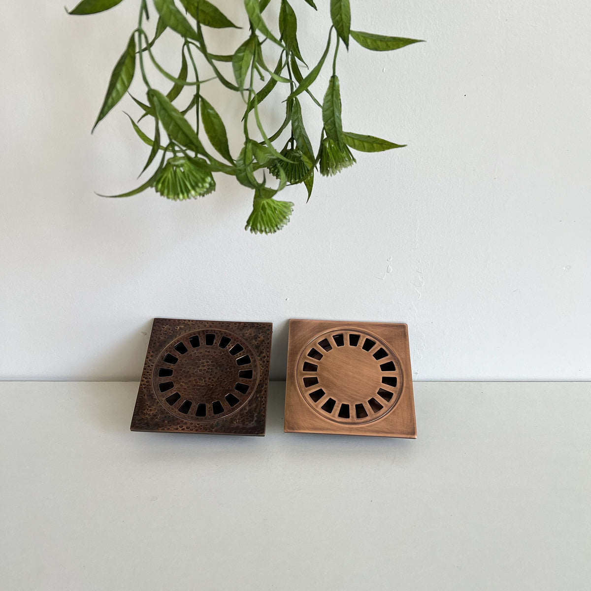 Copper Floor Drain - Engraved Square Shower Drain - Engraved - Hammered - Hammered Square Shower Drain made of Solid Bra