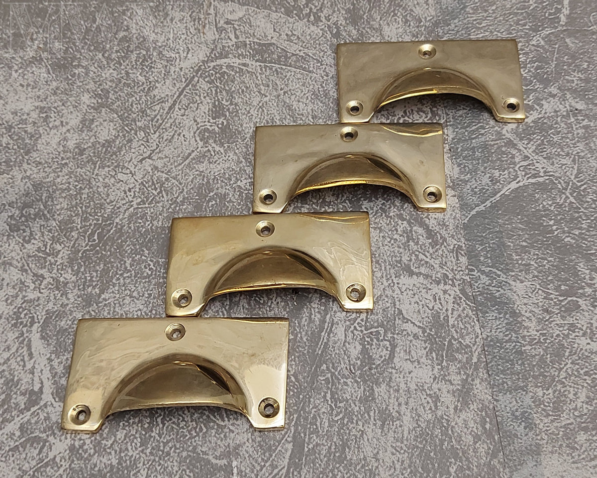 Set Of Unique Brass Drawer Cup Pulls - Handmade Cabinet Pulls For Kitchen