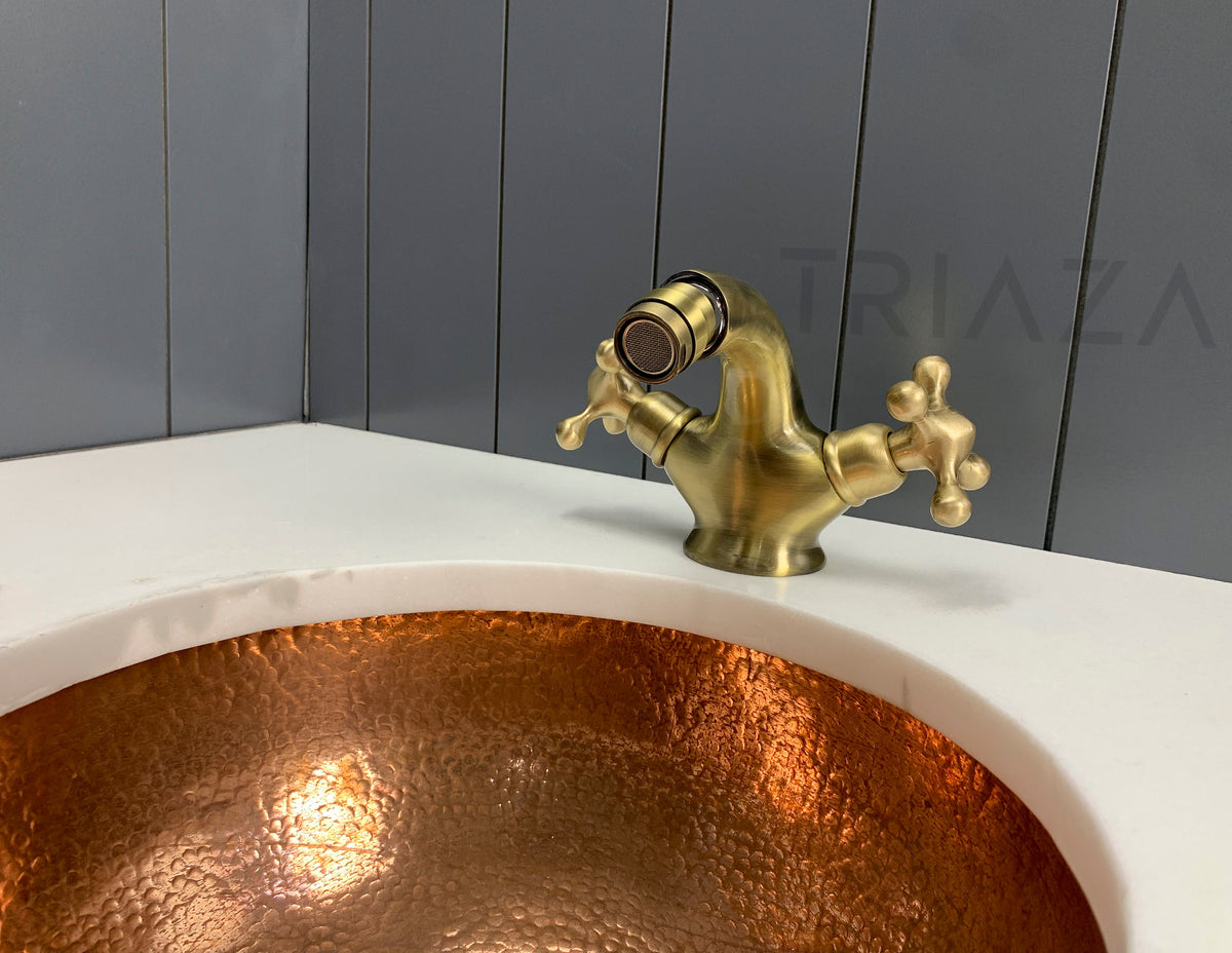 Brushed Brass Bidet Faucet, Hot and Cold Bathroom Fixture